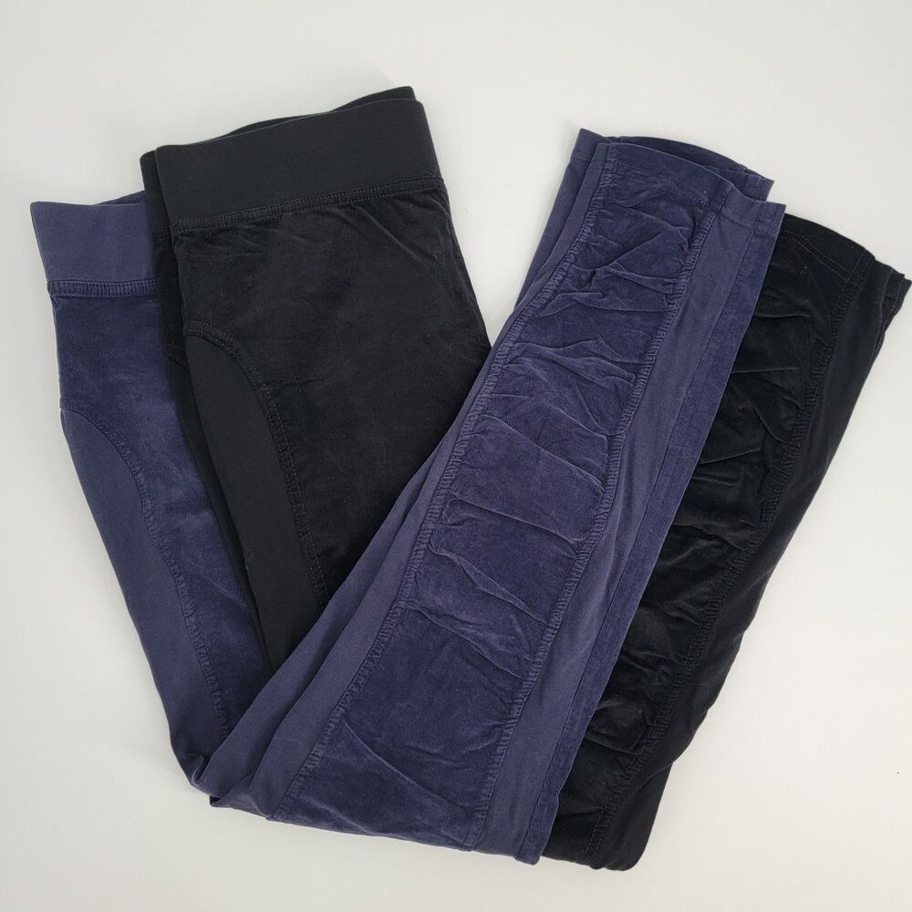 Wearables Womens S 2 Pair Navy Black Ruched Pull On Mixed Media Stretch Leggings